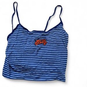L Obey Blue Striped Tank Top with Orange Logo